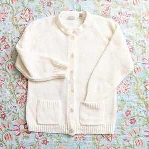 Vintage Beige Boucle Knit Cardigan Sweater